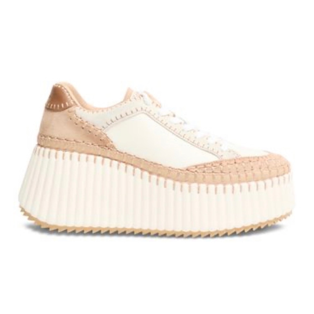 Chloe Nama Platform Sneakers Cream Beige Blanket Stitch Low Trainers Luxury 38